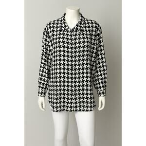 Vintage Kathryn Defee New York Blouse 22/24 Black White Houndstooth Button-
